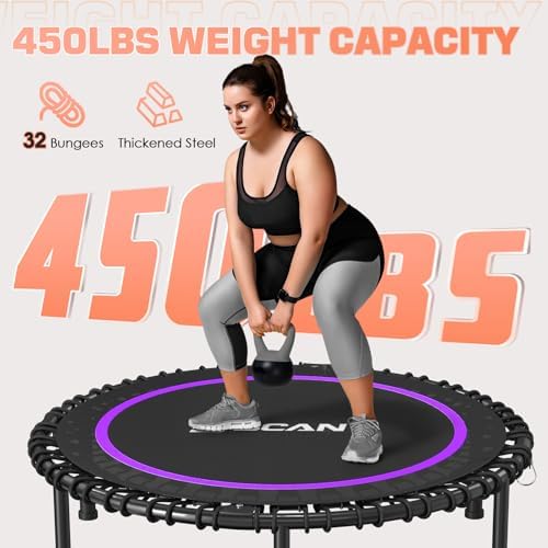 BCAN 40"/48" Mini Rebounder Trampoline for Adults with Bar: Whole-Body Workout & Relaxation at Home, Stable & Quiet, Adj