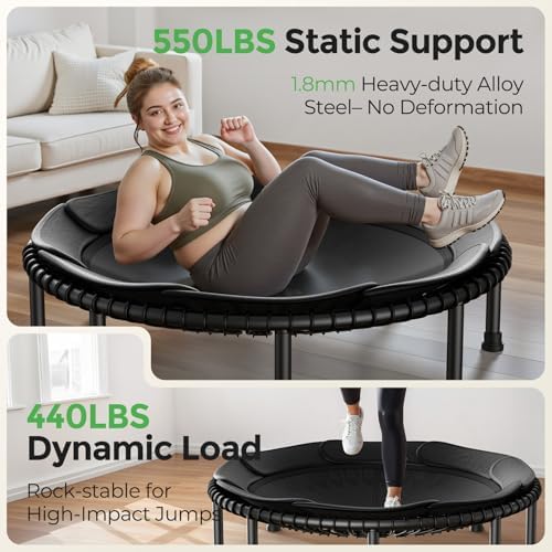 BCAN Durable 450LBS/550LBS Foldable Mini Trampoline for Adult Indoor/Outdoor Workout