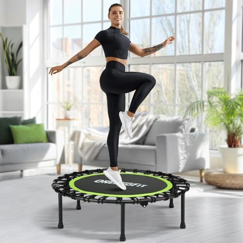 ONETWOFIT Quiet Foldable Mini Trampoline for Adults 42” W/Adjustable Foam Handle Bungees, Perfect for Indoor Workout O