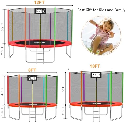 SKOK Kids Outdoor Trampoline, 400LBS ASTM Approved Net Trampoline, Kid Friendly, Outdoor Play, Durable and Safe, 12ft Di