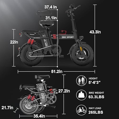 Peak 750W Motor 48V 20Ah Folding Electric Bike for Adults UL2849 | 45 Miles Range 14'' Lightweight Adults Electric Bike
