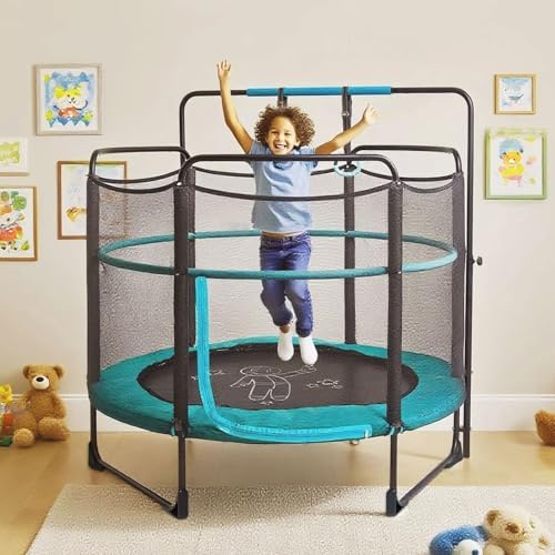 Skywalker 60" Kids Trampoline with Enclosure Net - Indoor Outdoor Safety Padded Frame for Ages 3-6