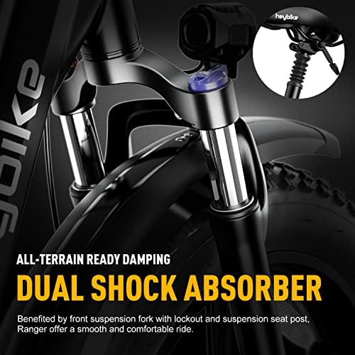 Heybike Ranger Electric Bike for Adults, Peak 1400W Motor Ebike, 28MPH Folding Step-Thru E Bike with Front Suspension