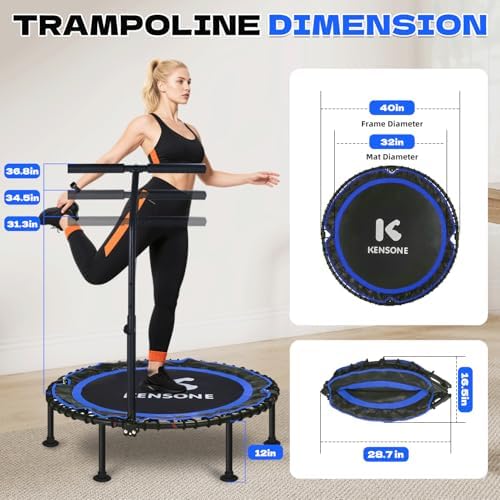 450/550 Lbs Quiet Indoor Mini Trampoline for Adults | Fitness Gym Workout | 40/48" Foldable Rebounder Trampoline with Bu