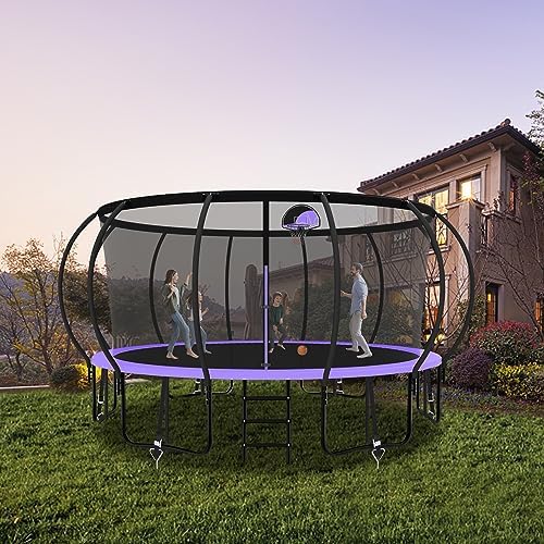 Tranpoline 1500LBS for Kids and Adults with Enclosure Net and Basketball Hoop