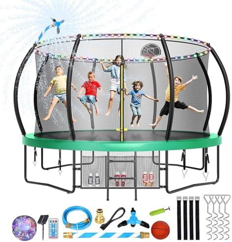 Lyromix 12-16FT Trampoline with Basketball Hoop and Lights for Kids and Adults | Lyromix Recreational Trampoline with S
