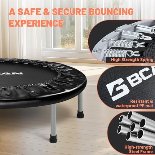 BCAN Mini Trampoline for Adults Indoor Workout with Safety Pad, Rebounder Exercise Trampoline, Max Load 300lbs BCAN Fo