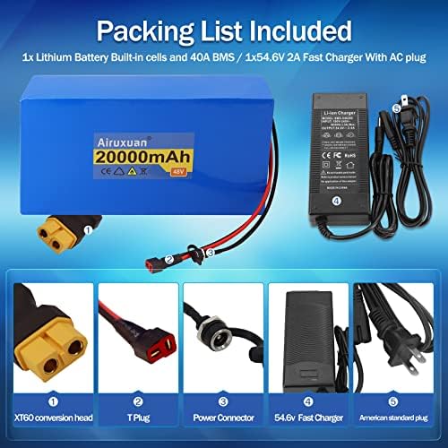 36V Lithium Battery 8Ah T-Plug XT60 Connector BMS Charges 2A for 250-1000W Ebike Kit | 36V Ebike 8Ah Lithium Battery wi