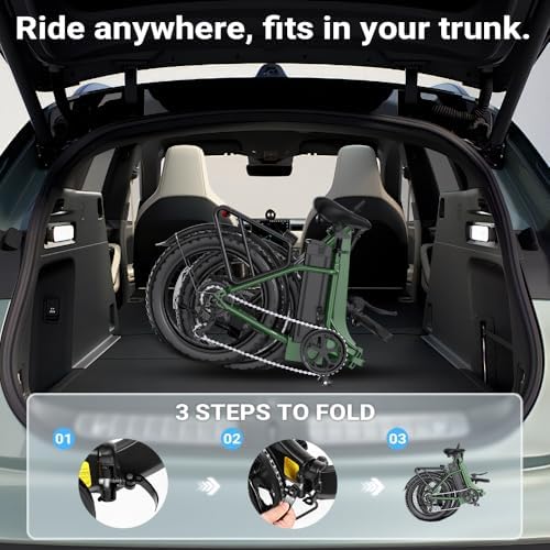 1300W Folding Electric Bike for Commuters, 75 Miles Range, 52V 13Ah Battery, Fat Tire & Suspension, 28MPH, UL2849 Certi