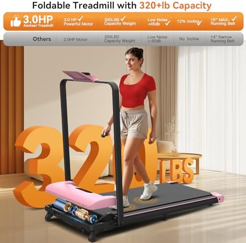 ANCHEER Portable Folding Treadmill with Remote Control and LED Screen - 12% Incline - Max 320 lb Capacity - Home, Gym, a