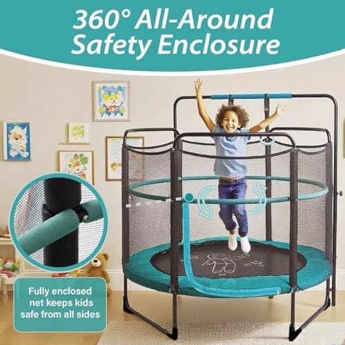 Skywalker 60" Kids Trampoline with Enclosure Net - Indoor Outdoor Safety Padded Frame for Ages 3-6
