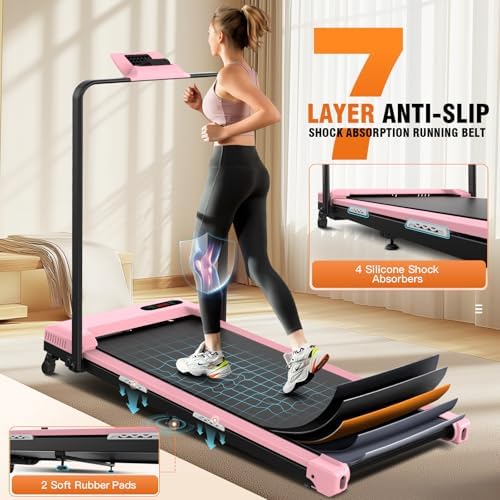ANCHEER |0 HP Foldable Treadmill for Home Workouts with Handles | ANCHEER Portable Under Desk Treadmill with 12% Inclin
