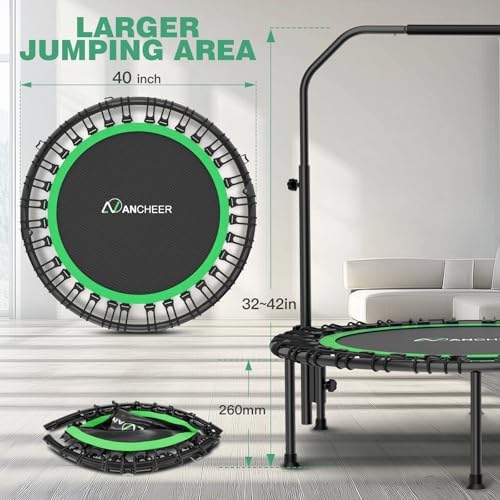 ANCHEER 40"/48" Foldable Mini Trampoline for Home Exercise and Fitness | Indoor Trampoline with Resistance Bands and 4