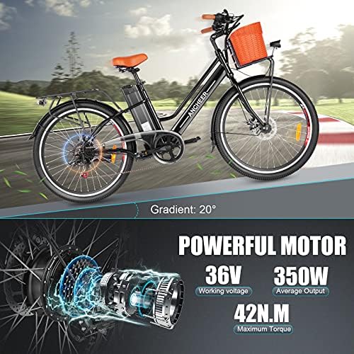 ANCHEER 26'' Electric Bike for Adults, Peak 750W, Up to 50 Miles Step Through Commuter Ebike | ANCHEER 48V/374Wh Batter