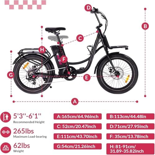 Windone E20 Electric Bike for Adults, 20'' x |0'' Tire & 350W Motor, 7 Speed Shimano, Max 20 MPH, 40 Miles Range, Urban