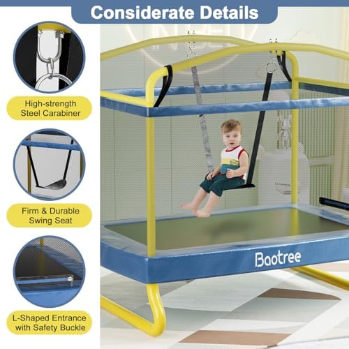 6.5FT Rectangle Trampoline for Kids: ASTM Approved Recreation with Swing & Safety Enclosure Net