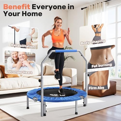 BCAN Fitness Rebounder Max Load 330lbs/440lbs for Adults Indoor/Garden Workout BCAN Adjustable Foam Handle Trampoline