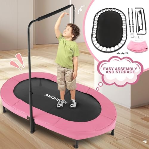 Kids Toddler Trampoline Indoor Outdoor Games 56" 220LBS Capacity Foldable Safety Handrail ASTM Certified