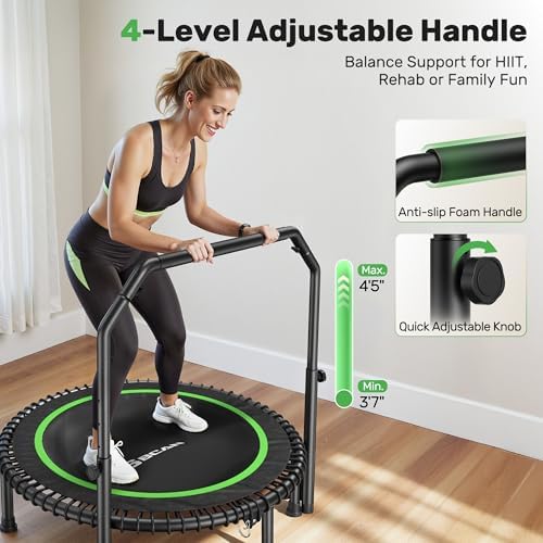 BCAN 40"/48" Mini Rebounder Trampoline for Adults with Bar: Whole-Body Workout & Relaxation at Home, Stable & Quiet, Adj