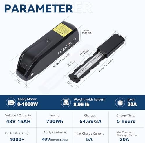 36V 48V 52V Ebike Battery 15Ah 20Ah Lithium Battery for 0-1200W Electric Bike with Fast Charger and BMS, LED Indicator,