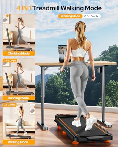 Portable Treadmill Walking Pad with 12% Incline & Handle Bar for Home | 350+lb Capacity & 4 Adjustable Incline Smart Ap