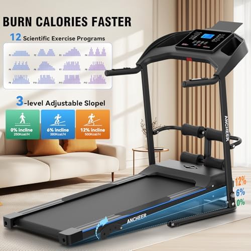 ANCHEER 2025 Upgrade |5HP Portable Treadmill with Sit Up Bench for Home Fitness Lovers | ANCHEER Foldable Treadmill wit