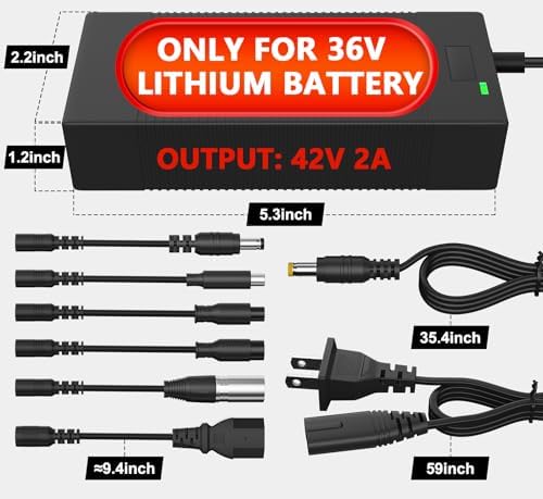 36V Lithium Battery Charger for Electric Scooter and Hoverboard | 42V 2A Charger Compatible with Gotrax and Ninebot | F