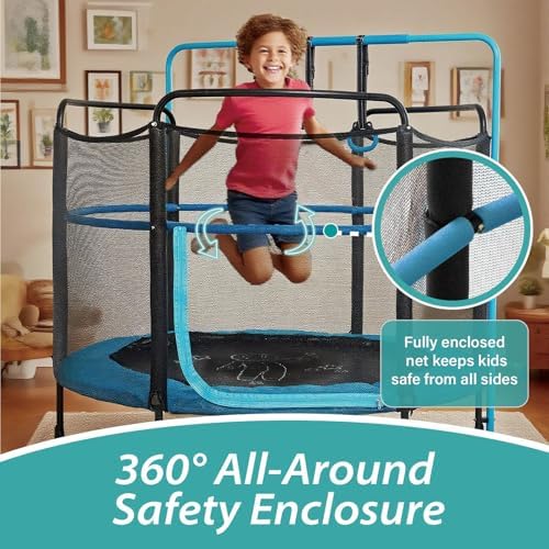 Skywalker 60" Kids Trampoline with Enclosure Net - Indoor Outdoor Safety Padded Frame for Ages 3-6