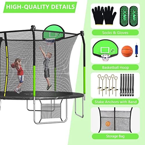 SKOK Kids Outdoor Trampoline, 400LBS ASTM Approved Net Trampoline, Kid Friendly, Outdoor Play, Durable and Safe, 12ft Di