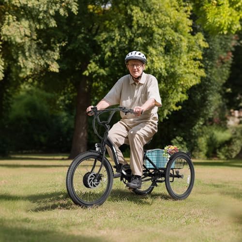 ANCHEER 600W Peak Electric Tricycle for Adults | 24" 499Wh Foldable 3 Wheel Ebike for Seniors | Rear Differential 15.5M