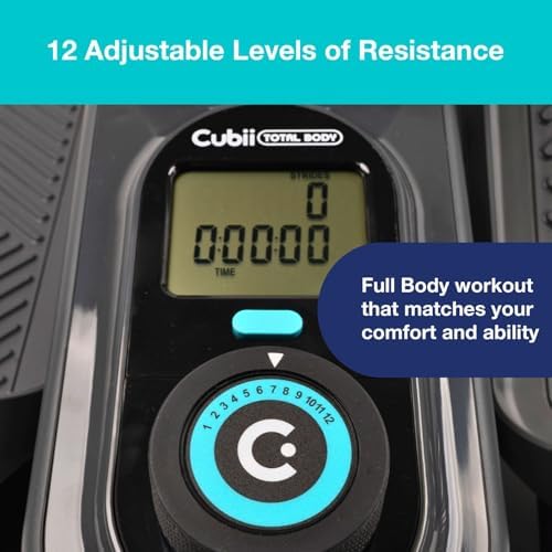 Cubii Total Body Elliptical Pedal Seated Exerciser for Adults and Seniors with Resistance Bands and LCD Display