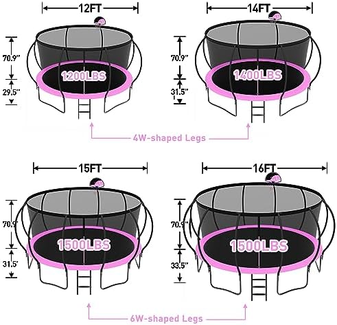 Tranpoline 1500LBS for Kids and Adults with Enclosure Net and Basketball Hoop