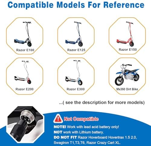 24V Charger for Razor MX350 Electric Scooter | 24V Charger for Electric Scooter E300S | 24V Charger for Razor Dirt Quad