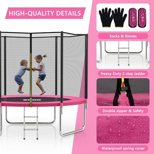 SKOK Kids Outdoor Trampoline, 400LBS ASTM Approved Net Trampoline, Kid Friendly, Outdoor Play, Durable and Safe, 12ft Di