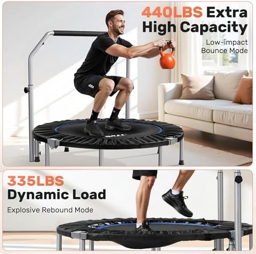 BCAN Fitness Rebounder Max Load 330lbs/440lbs for Adults Indoor/Garden Workout BCAN Adjustable Foam Handle Trampoline
