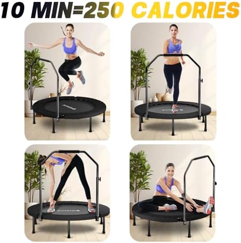 Adults 40" Foldable Rebounder Trampoline - Stable Quiet Fitness Equipment with Max 350lbs Load Capacity, Adjustable U-Ba