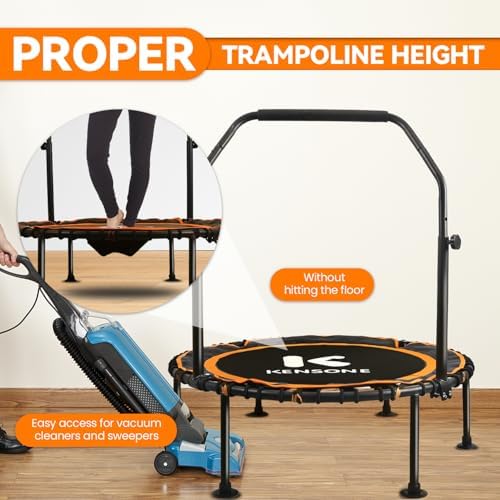 450/550 Lbs Quiet Indoor Mini Trampoline for Adults | Fitness Gym Workout | 40/48" Foldable Rebounder Trampoline with Bu