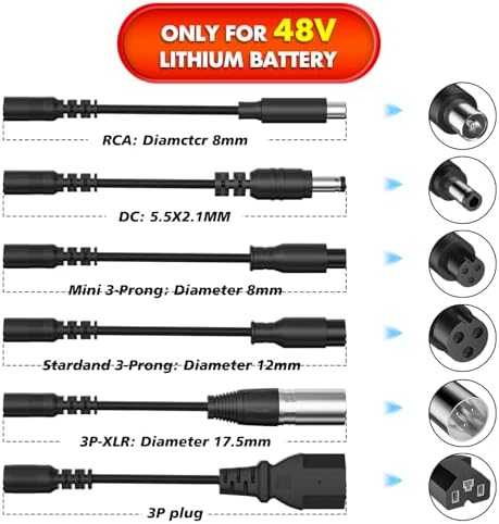 48V Lithium Battery Charger for Ebike: Universal 5|6V 2A Hiboy Titan Charger | 7-in-1 Charger for 48V Lithium Battery: