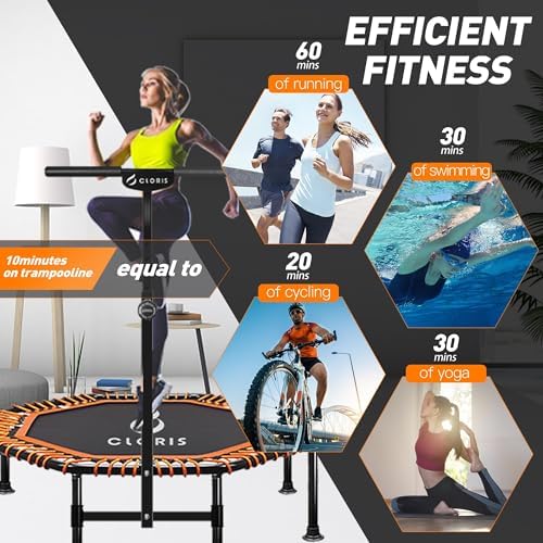 CLORIS 38in/48in Folding Trampoline for Adults with Adjustable Foam Handle - Max Load 450lbs Safety Padded Cover Best Gi