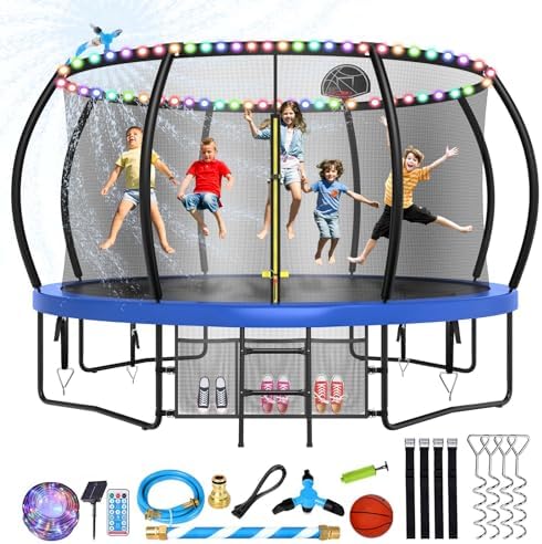 Lyromix 12-16FT Trampoline with Basketball Hoop and Lights for Kids and Adults | Lyromix Recreational Trampoline with S