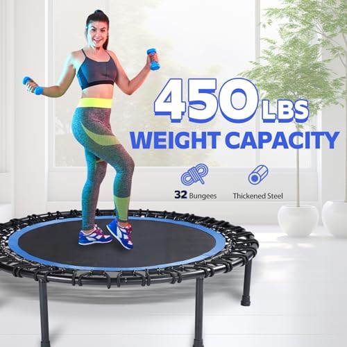 Mini Fitness Trampoline with Bungees - Stable & Quiet Rebounder for Adults
