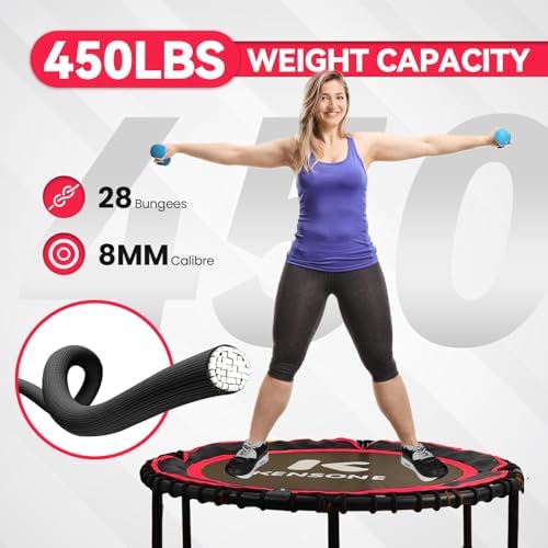 450/550 Lbs Quiet Indoor Mini Trampoline for Adults | Fitness Gym Workout | 40/48" Foldable Rebounder Trampoline with Bu