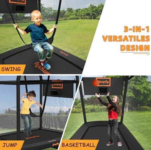 Jumpfly 6FT Rectangle Trampoline for Kids and Toddlers with Swing and Basketball Hoop, ASTM Approved | Jumpfly 6FT Rect