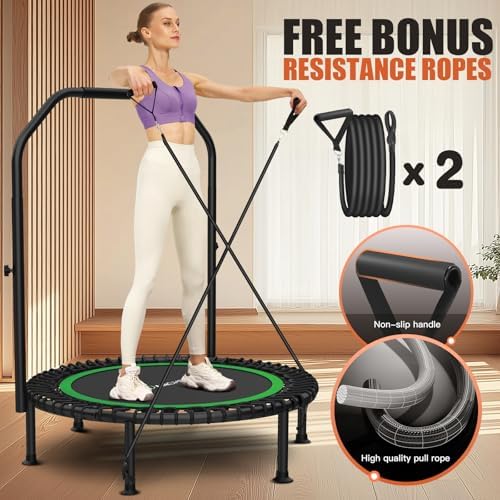 Ancheer Bungee Rebounder Trampoline, Foldable Fitness Trampoline with Resistance Ropes, 450-550LBS Capacity, Safe for Ho