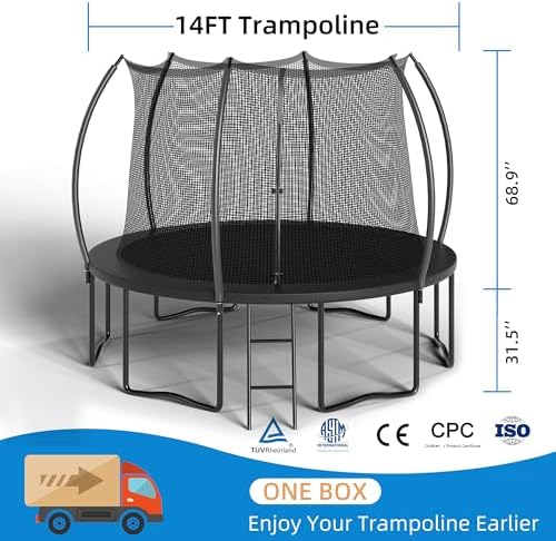 **ASTM Approved 12FT Round Trampoline with Enhanced Weight Capacity for Kids and Adults** | **Heavy-Duty Bounce Mat wit