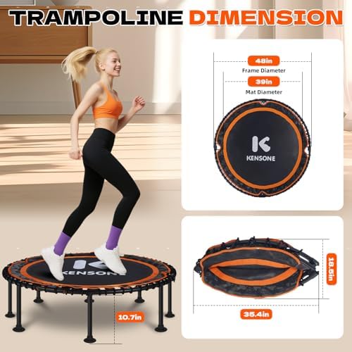 450/550 Lbs Quiet Indoor Mini Trampoline for Adults | Fitness Gym Workout | 40/48" Foldable Rebounder Trampoline with Bu