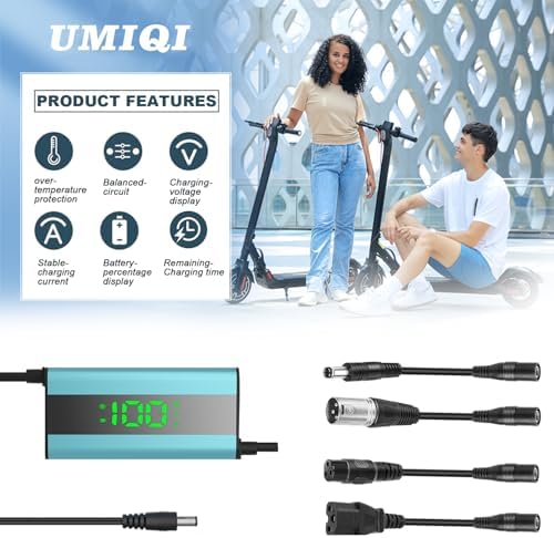 42V 2A Electric Scooter Charger with LED Charging Display, Universal with 4 Connections, for Electric Bike, Mobility Sco