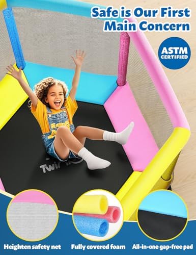 **Twinkoo 60" Anti-Rollover Toddler Trampoline for Kids - Outdoor & Indoor Use** | **Twinkoo 5FT Toddler Trampoline wit