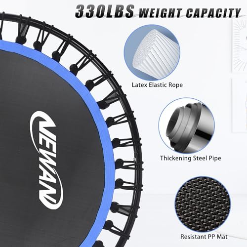 NEWAN Silent Mini Trampoline for Adults - 40" to 48" Diameter, Max Limit 330lbs, Silent Bungee Rebounder Jumping Cardio