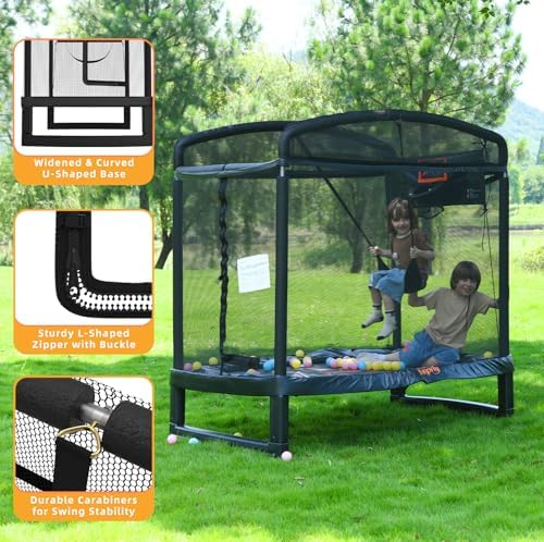 Jumpfly 6FT Rectangle Trampoline for Kids and Toddlers with Swing and Basketball Hoop, ASTM Approved | Jumpfly 6FT Rect